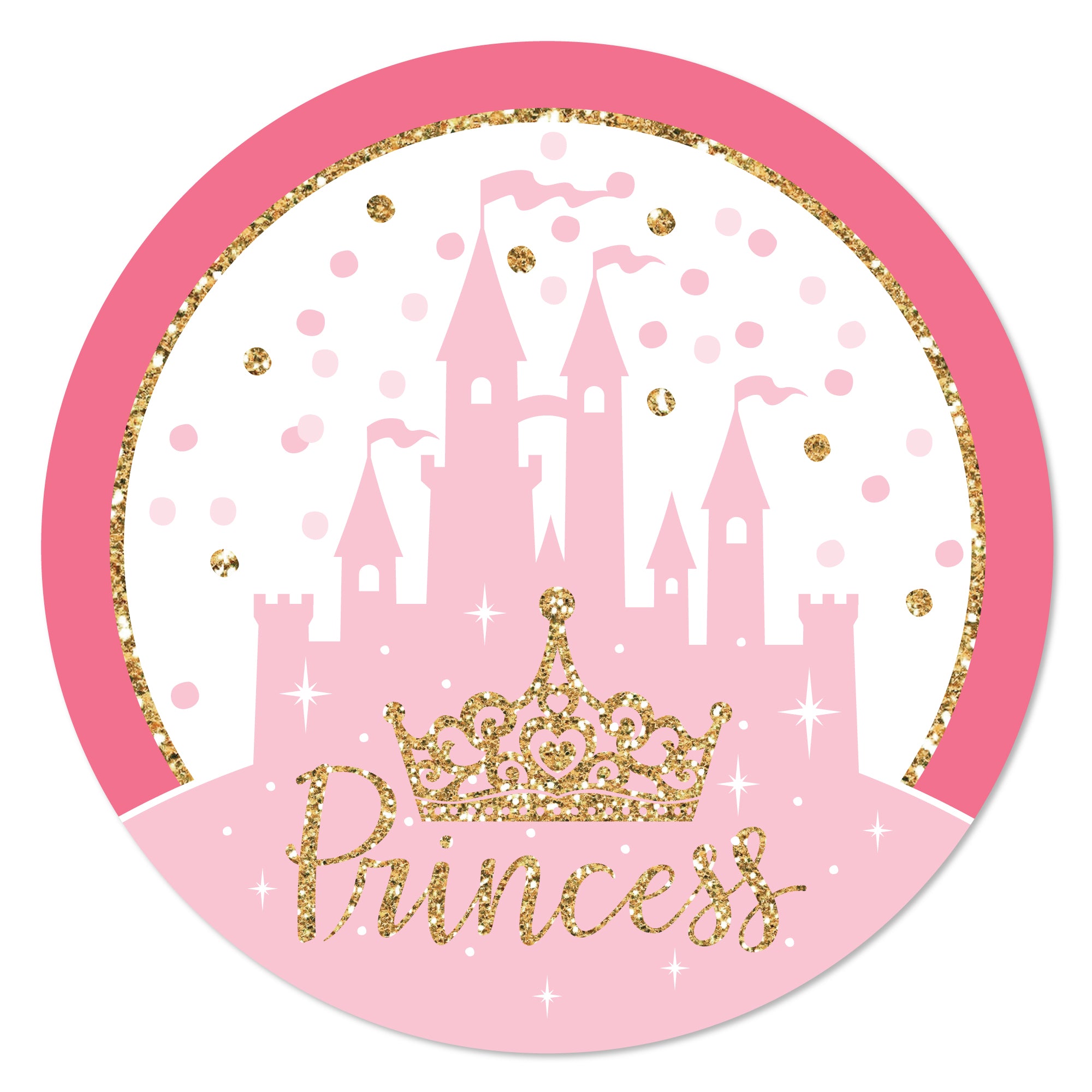 Big Dot of Happiness Little Princess Crown Pink & Gold Princess Baby Shower or Birthday Party Clear Goodie Favor Labels Candy Bags with Toppers 24 ct