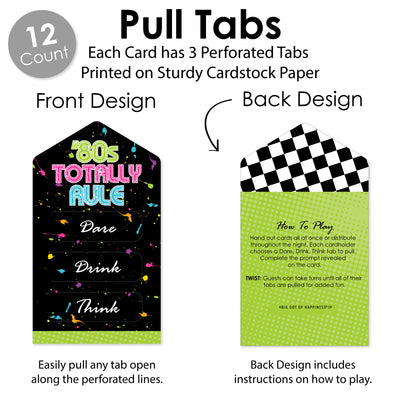 80’s Retro - Totally 1980s Party Game Pickle Cards - Dare, Drink, Think Pull Tabs - Set of 12