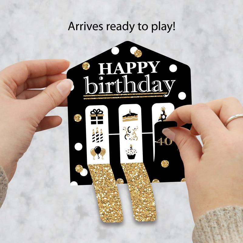 Adult 40th Birthday - Gold - Birthday Party Game Pickle Cards - Pull Tabs 3-in-a-Row - Set of 12