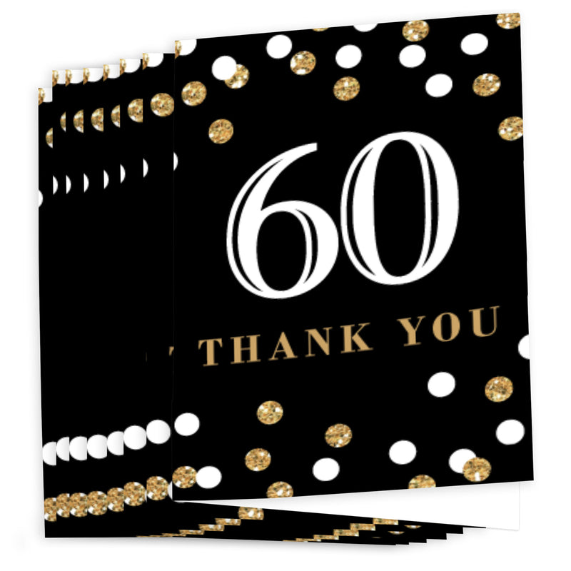 Adult 60th Birthday - Gold - Birthday Party Thank You Cards - 8 ct
