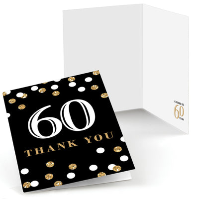 Adult 60th Birthday - Gold - Birthday Party Thank You Cards - 8 ct