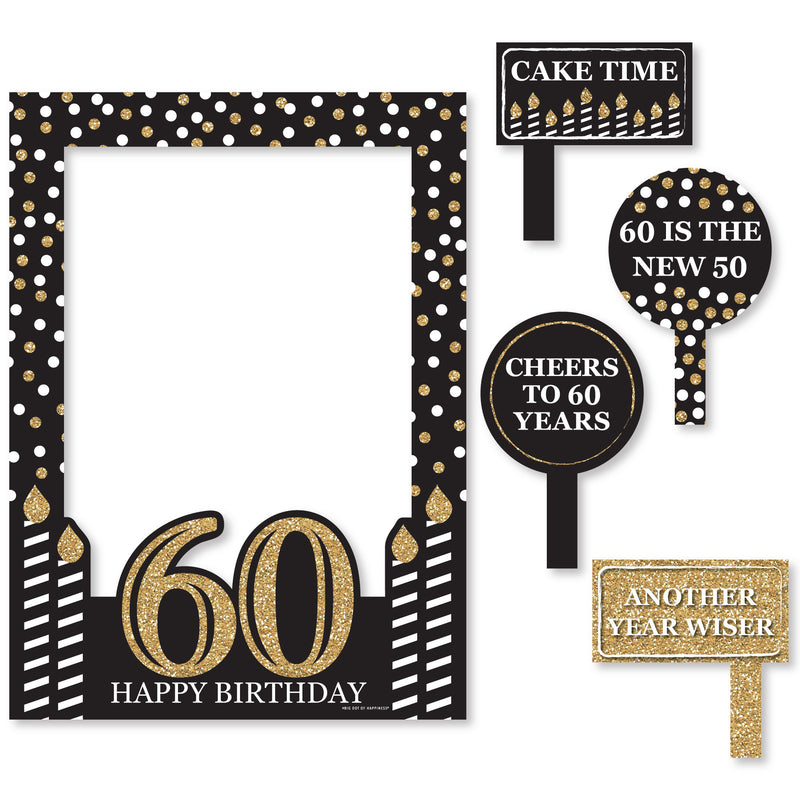Adult 60th Birthday - Gold - Birthday Party Selfie Photo Booth Picture Frame & Props - Printed on Sturdy Material