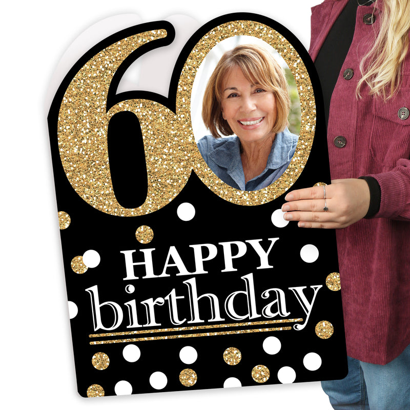 Adult 60th Birthday - Gold - Happy Birthday Giant Greeting Card - Personalized Photo Jumborific Card - 16.5 x 22 inches