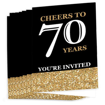Adult 70th Birthday - Gold - Birthday Party Fill In Invitations - 8 ct