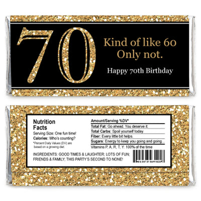 Adult 70th Birthday - Gold - Candy Bar Wrappers Birthday Party Favors - Set of 24