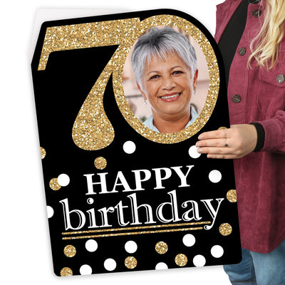 Adult 70th Birthday - Gold - Happy Birthday Giant Greeting Card - Personalized Photo Jumborific Card - 16.5 x 22 inches