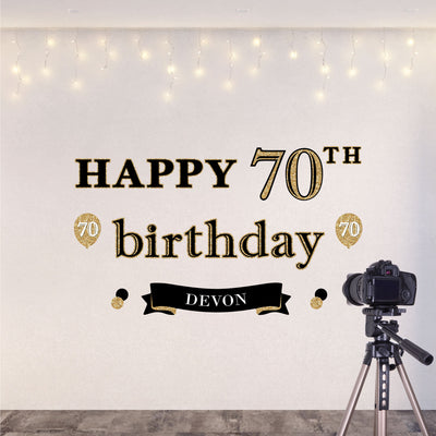 Adult 70th Birthday - Gold - Personalized Peel and Stick Birthday Party Decoration - Wall Decals Backdrop