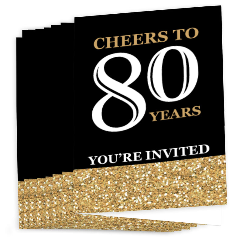 Adult 80th Birthday - Gold - Birthday Party Fill In Invitations - 8 ct
