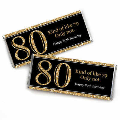Adult 80th Birthday - Gold - Candy Bar Wrappers Birthday Party Favors - Set of 24