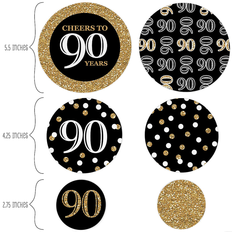 Adult 90th Birthday - Gold - Birthday Party Giant Circle Confetti - Birthday Party Decorations - Large Confetti 27 Count