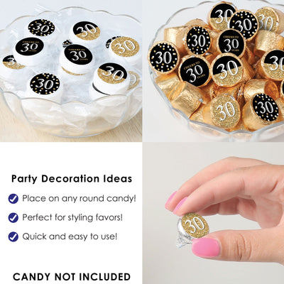 Adult 30th Birthday - Gold - Birthday Party Small Round Candy Stickers - Party Favor Labels - 324 Count
