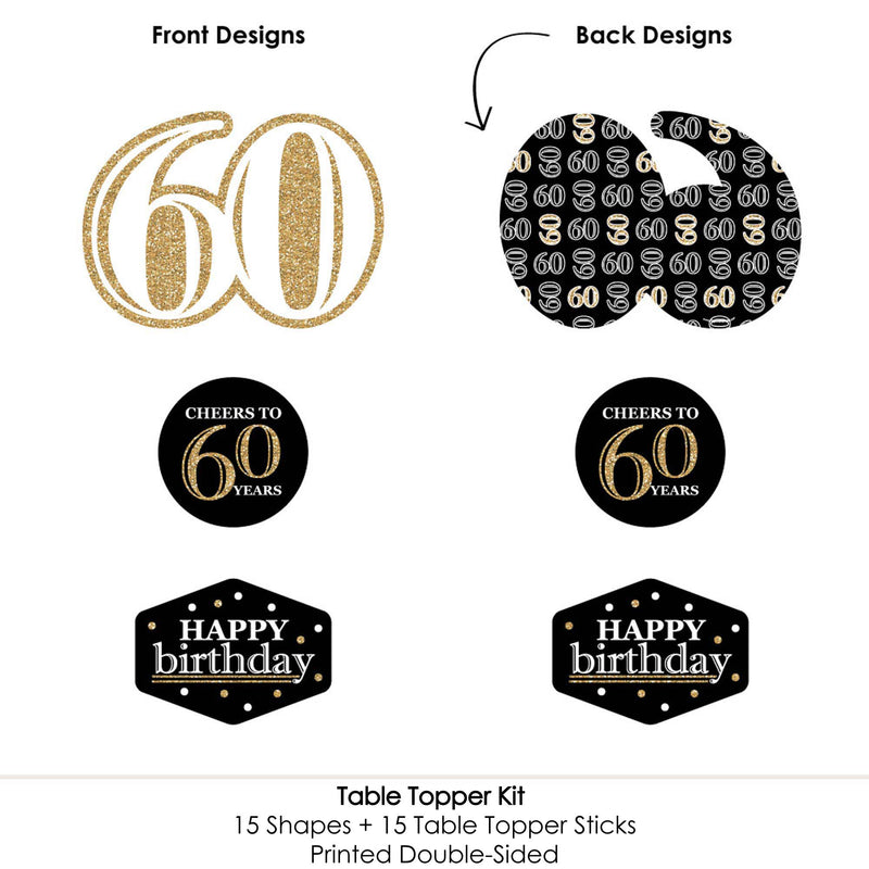 Adult 60th Birthday - Gold - Birthday Party Centerpiece Sticks - Table Toppers - Set of 15