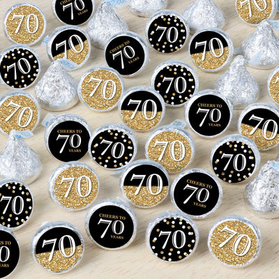 Adult 70th Birthday - Gold - Birthday Party Small Round Candy Stickers - Party Favor Labels - 324 Count