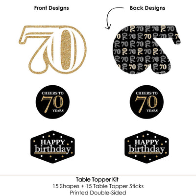 Adult 70th Birthday - Gold - Birthday Party Centerpiece Sticks - Table Toppers - Set of 15