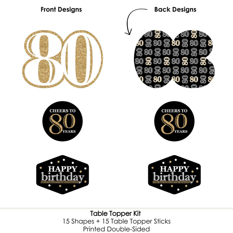 Adult 80th Birthday - Gold - Birthday Party Centerpiece Sticks - Table Toppers - Set of 15