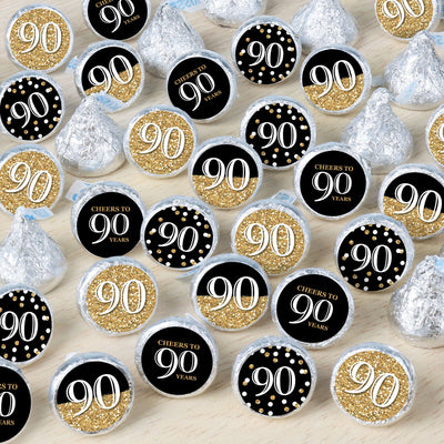 Adult 90th Birthday - Gold - Birthday Party Small Round Candy Stickers - Party Favor Labels - 324 Count