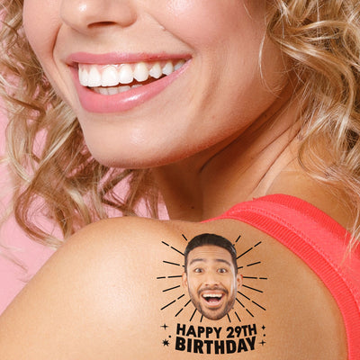 Custom Photo Adult Happy Birthday Party Favors - Fun Face Temporary Tattoos - Set of 12