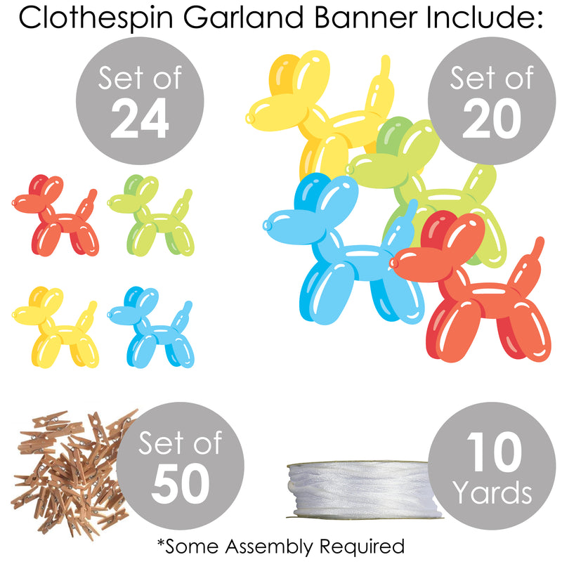 Balloon Animals - Happy Birthday Party DIY Decorations - Clothespin Garland Banner - 44 Pieces