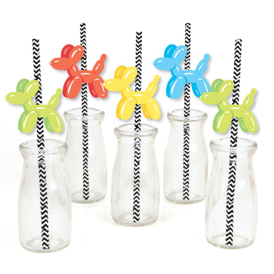 Balloon Animals - Paper Straw Decor - Happy Birthday Party Striped Decorative Straws - Set of 24