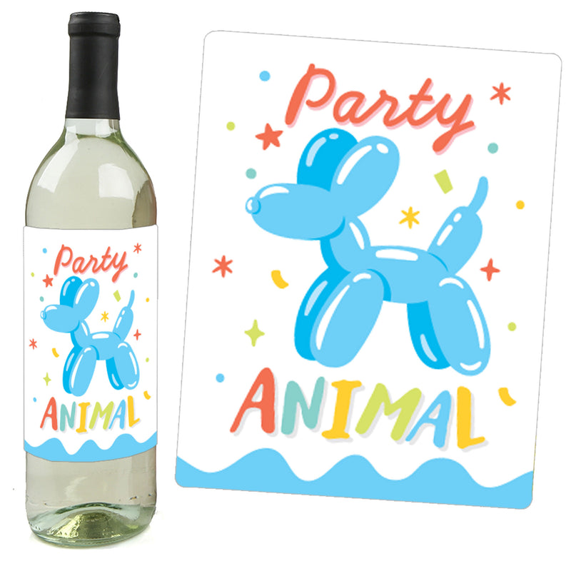 Balloon Animals - Happy Birthday Party Decorations for Women and Men - Wine Bottle Label Stickers - Set of 4