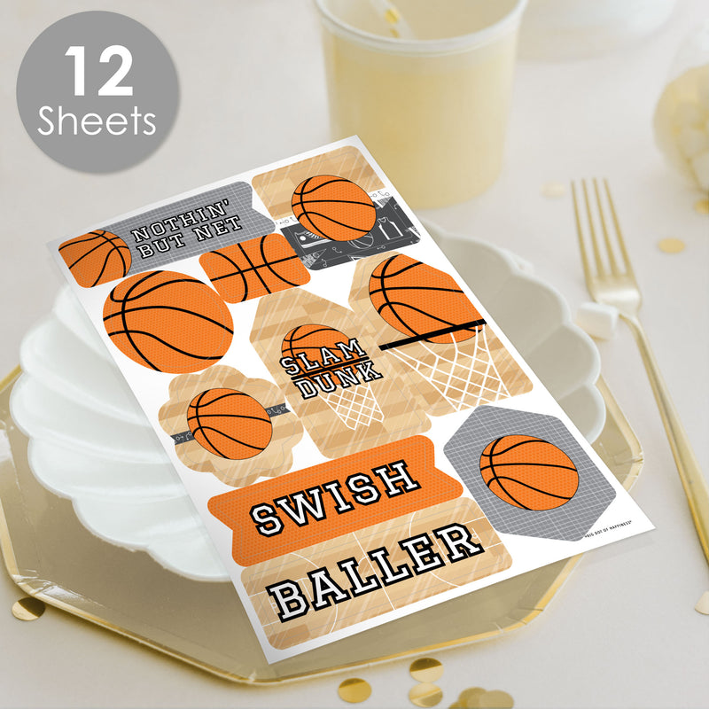 Nothin’ but Net - Basketball - Baby Shower or Birthday Party Favor Sticker Set - 12 Sheets - 120 Stickers