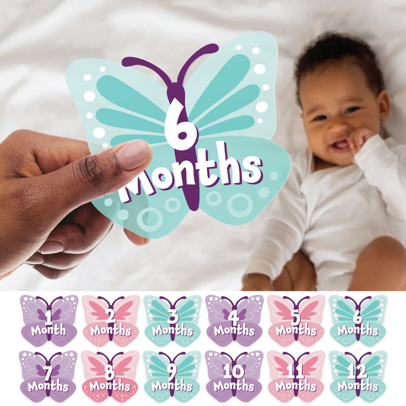 Beautiful Butterfly - Floral Baby Monthly Cards - Shaped Acrylic Milestone Markers - Set of 12