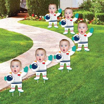 Custom Photo Blast Off to Outer Space - Fun Face Lawn Decorations - Rocket Ship Birthday Party Outdoor Yard Signs - 10 Piece