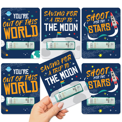Blast Off to Outer Space - DIY Assorted Rocket Ship Baby Shower or Birthday Party Cash Holder Gift - Funny Money Cards - Set of 6