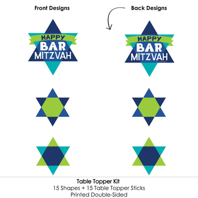 Blue Bar Mitzvah - Boy Party Centerpiece Sticks - Table Toppers - Set of 15