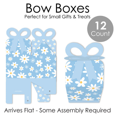 Blue Daisy Flowers - Square Favor Gift Boxes - Floral Party Bow Boxes - Set of 12
