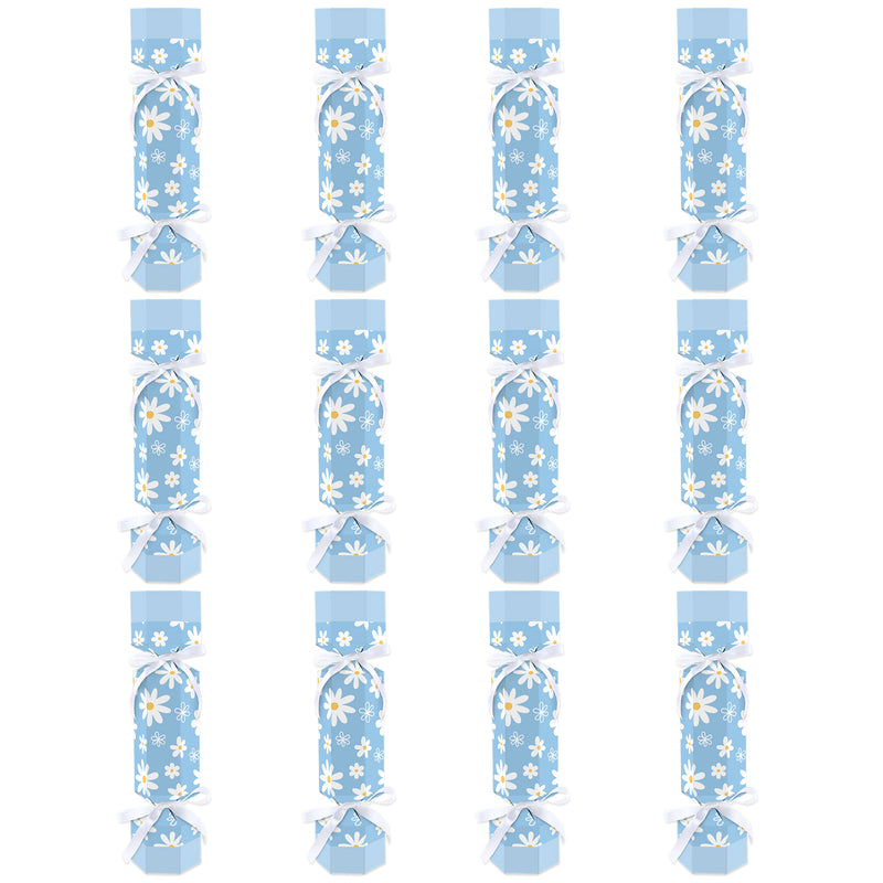Blue Daisy Flowers - No Snap Floral Party Table Favors - DIY Cracker Boxes - Set of 12