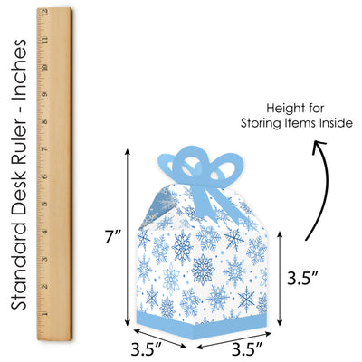 Blue Snowflakes - Square Favor Gift Boxes - Winter Holiday Party Bow Boxes - Set of 12