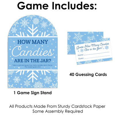 Blue Snowflakes - How Many Candies Winter Holiday Party Game - 1 Stand and 40 Cards - Candy Guessing Game