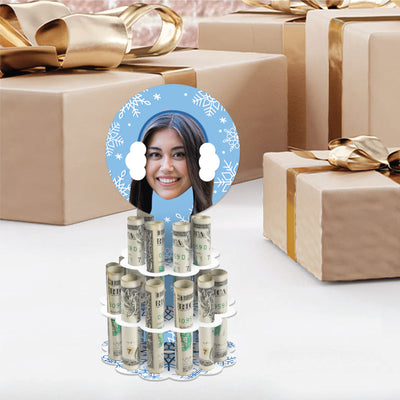 Custom Photo Blue Snowflakes - DIY Funny Winter Wonderland Party Money Holder Gift - Fun Face Cash Cake
