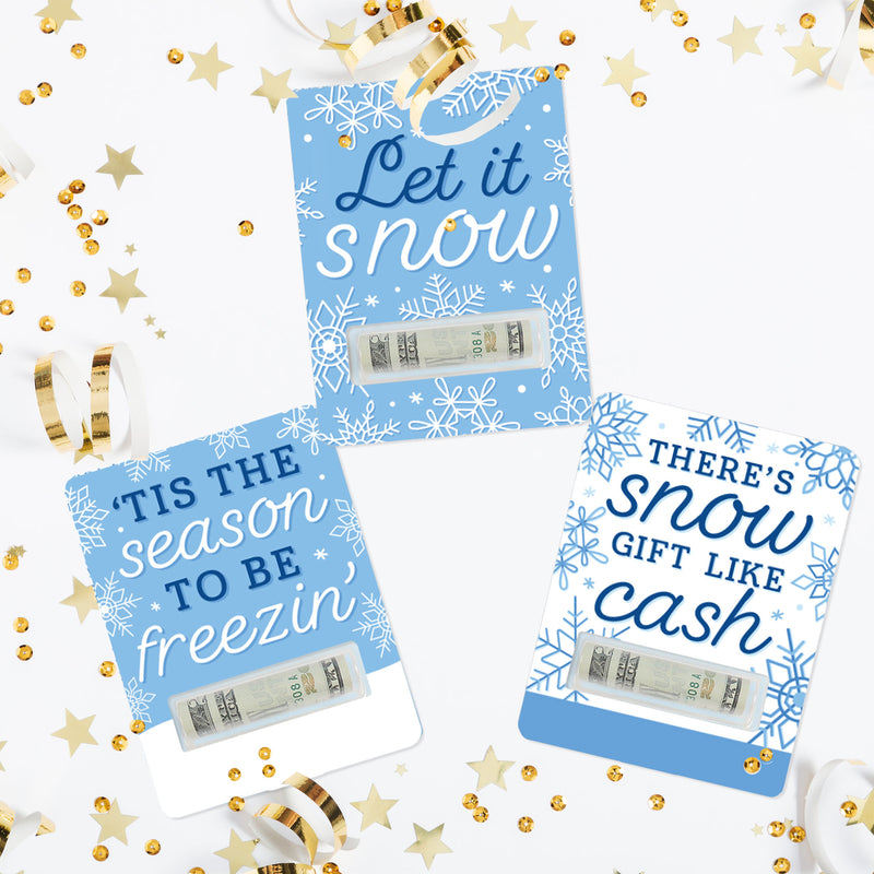 Blue Snowflakes - DIY Assorted Winter Holiday Party Cash Holder Gift - Funny Money Cards - Set of 6
