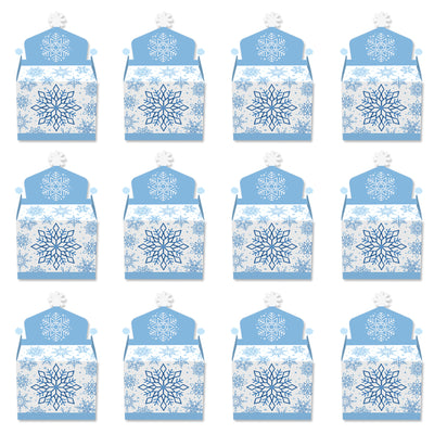 Blue Snowflakes - Treat Box Party Favors - Winter Holiday Party Goodie Gable Boxes - Set of 12