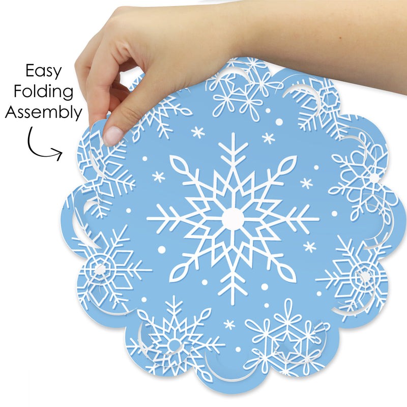 Blue Snowflakes - Winter Holiday Party Round Table Decorations - Paper Chargers - Place Setting For 12