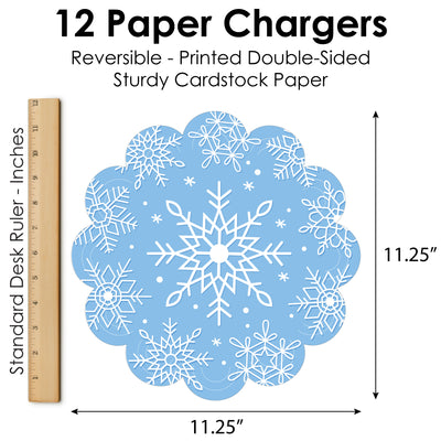 Blue Snowflakes - Winter Holiday Party Round Table Decorations - Paper Chargers - Place Setting For 12