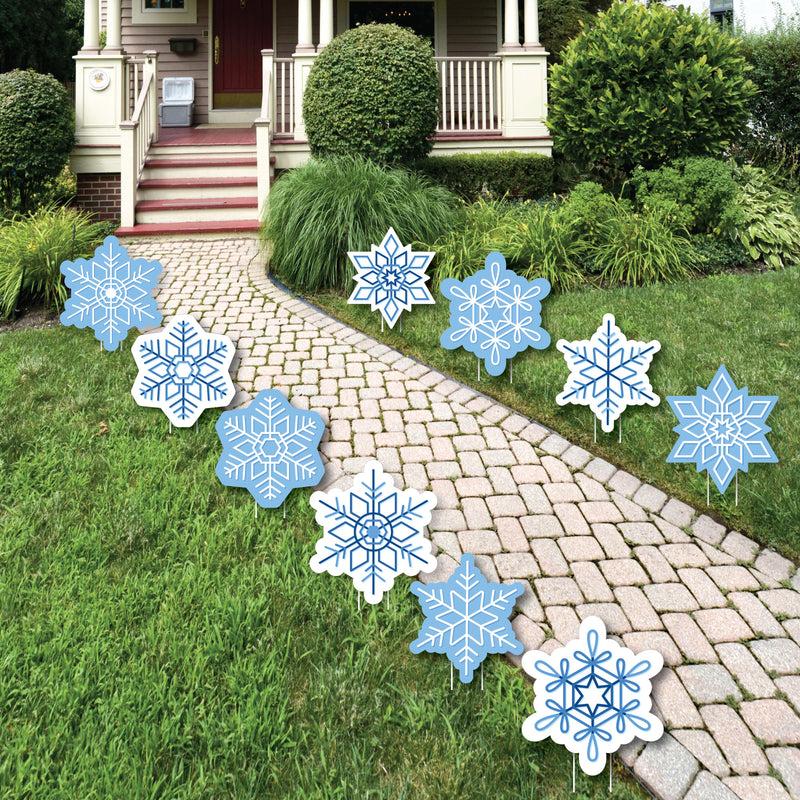 Blue Snowflakes - Lawn Decorations - Outdoor Winter Holiday Party Yard Decorations - 10 Piece