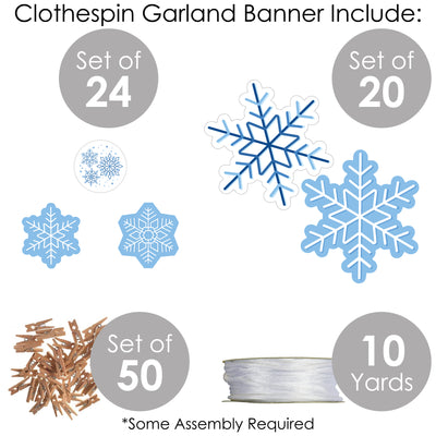 Blue Snowflakes - Winter Holiday Party DIY Decorations - Clothespin Garland Banner - 44 Pieces