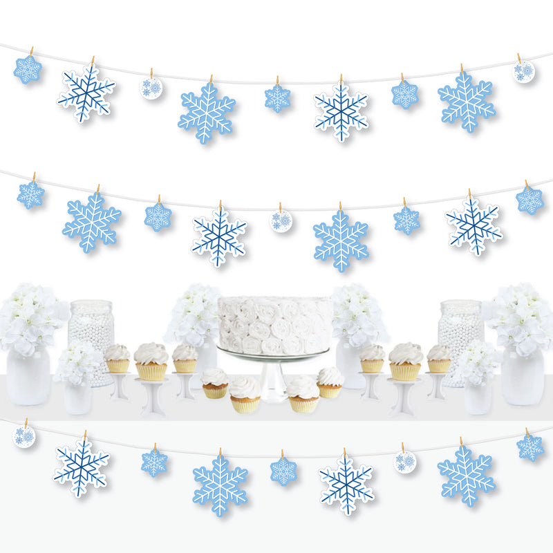 Blue Snowflakes - Winter Holiday Party DIY Decorations - Clothespin Garland Banner - 44 Pieces