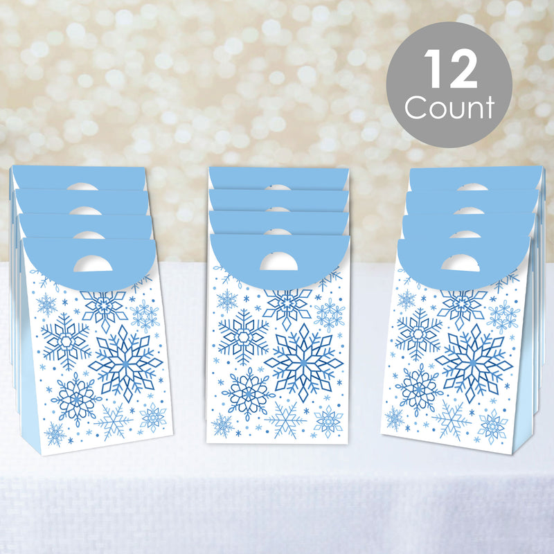 Blue Snowflakes - Winter Holiday Gift Favor Bags - Party Goodie Boxes - Set of 12