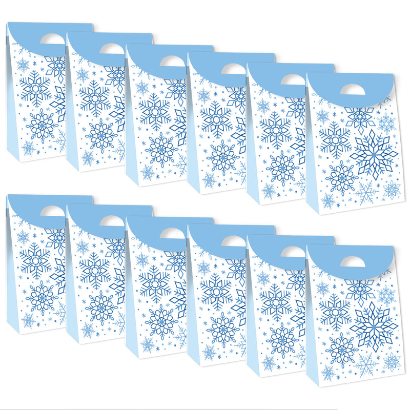 Blue Snowflakes - Winter Holiday Gift Favor Bags - Party Goodie Boxes - Set of 12