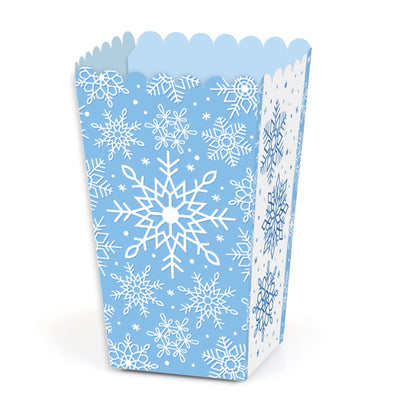 Blue Snowflakes - Winter Holiday Party Favor Popcorn Treat Boxes - Set of 12