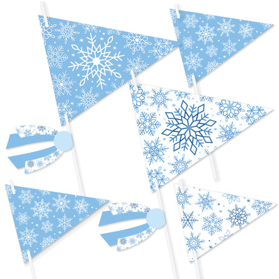 Blue Snowflakes - Triangle Winter Holiday Party Photo Props - Pennant Flag Centerpieces - Set of 20
