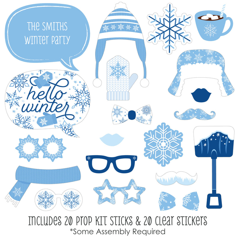 Blue Snowflakes - Personalized Winter Holiday Party Photo Booth Props Kit - 20 Count
