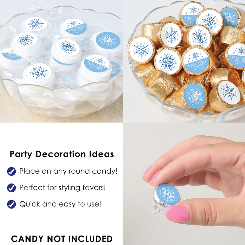 Blue Snowflakes - Winter Holiday Party Small Round Candy Stickers - Party Favor Labels - 324 Count