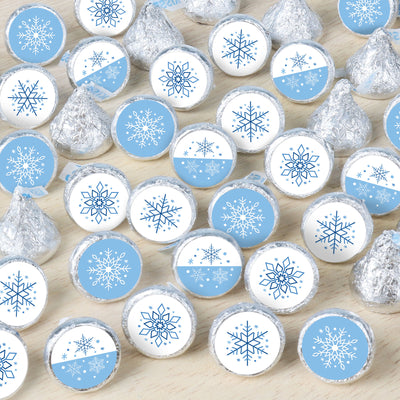 Blue Snowflakes - Winter Holiday Party Small Round Candy Stickers - Party Favor Labels - 324 Count