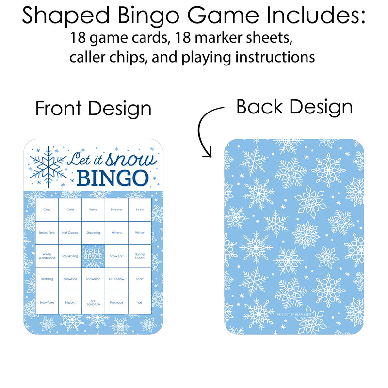 Blue Snowflakes - Bingo Cards and Markers - Winter Holiday Party Bingo Game - Set of 18