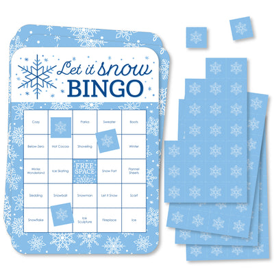 Blue Snowflakes - Bingo Cards and Markers - Winter Holiday Party Bingo Game - Set of 18
